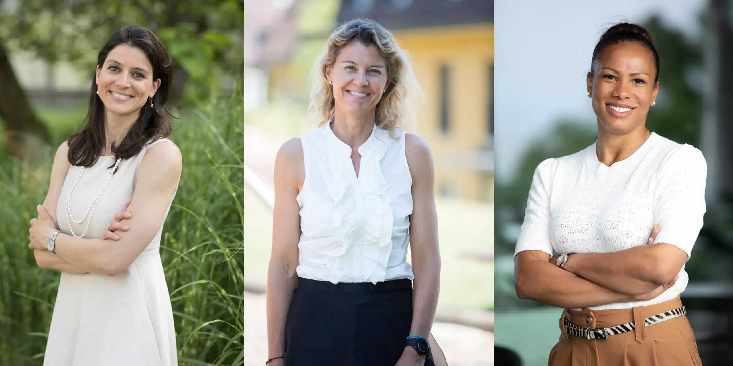 Photo portrait à l'extérieur présentant trois femmes d'affaires